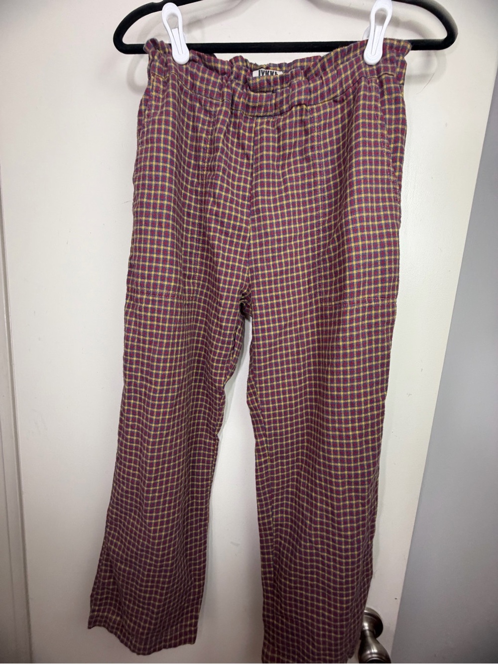 Lykke Wullf Red Blue Mustard Plaid 100% Cotton Vintage Inspired Pants Sz S